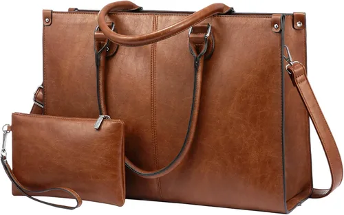 Miniatura 20 de LOVEVOOK Bolsa de mano para laptop para mujer, 15.6 pulgadas, de gran capacidad, de cuero vintage, impermeable, con bolso de mano, regalo ideal