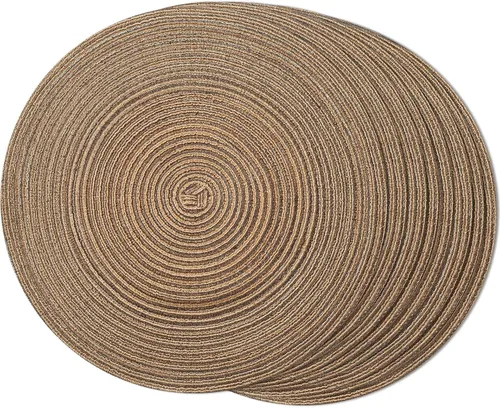 Miniatura 9 de FunWheat Juego de 4 manteles individuales redondos trenzados para mesas de comedor, manteles tejidos resistentes al calor, 15 pulgadas