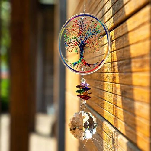 Adorno colgante de chakra prisma de cristal con diseño de árbol de la vida | K9 Crystal Glass Tree of Life Suncatcher Window Car Home Decor Rainbow