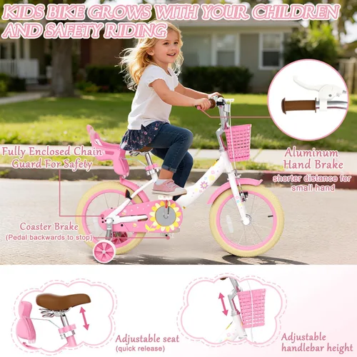 Miniatura 3 de Glaf - Bicicleta para niñas de 12, 14, 16 pulgadas con ruedas de apoyo, bicicleta para niños pequeños de 2 a 9 años, bicicleta con canasto y asiento