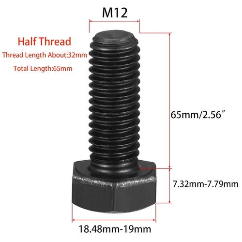 Miniatura 2 de M12-0.069 x 2.559 in Acero al carbono Grado 8.8 Tornillos de cabeza hexagonal externa Tornillos de rosca métrica Tornillos hexagonales Sujetadores
