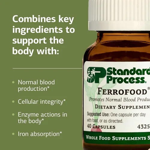 Miniatura 4 de Standard Process Ferrofood - Antioxidante de alimentos integrales, sangre saludable y hemoglobina con cianocobalamina, acerola, shiitake, salvado