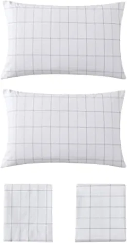 Miniatura 7 de Eddie Bauer - Sábanas tamaño King, juego de ropa de cama de percal de algodón, decoración del hogar crujiente y fresca (cuadros del norte gris, King)