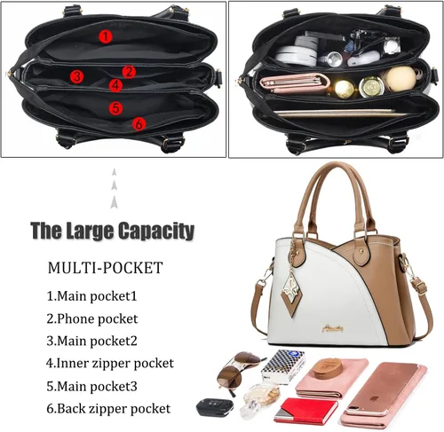 Miniatura 5 de Bolsos y carteras para mujer de DAINAOTM, bolsos estilo tote de cuero PU, cartera de señora con asa superior, bolso cruzado, bolso de hombro PU