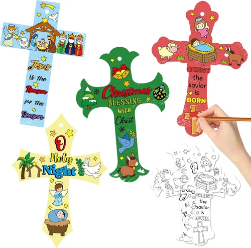 Miniatura 10 de CY2SIDE 80 piezas de adornos de cruz para colorear tu propia cruz religiosa He is R Cross Haz tu propia resurrección de Jesús, cruz mágica de papel