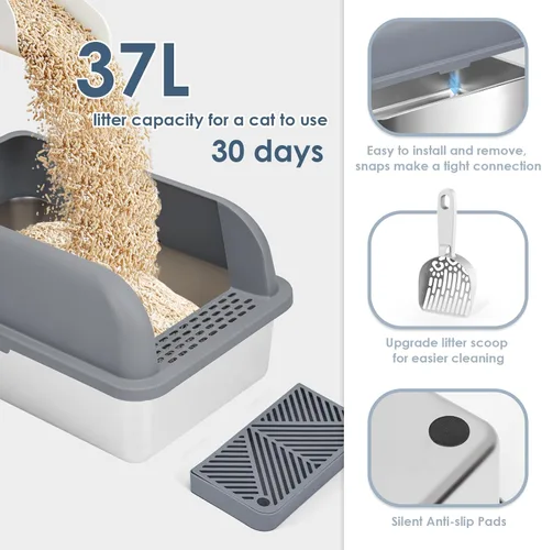 Miniatura 3 de Suzzipaws Caja de Arena Cerrada de Acero Inoxidable para Gatos con Tapa Caja de Arena Extra Grande para Gatos Grandes Bandeja de Arena de Metal XL
