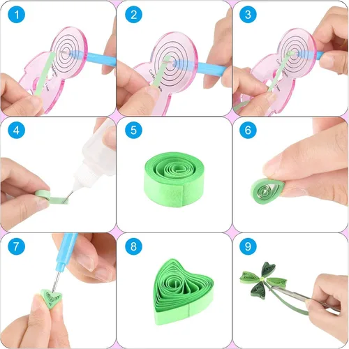 Miniatura 7 de Woohome Juego de 33 tiras de papel con 17 herramientas de quilling, 16 colores, 1600 tiras de papel con bolígrafo de quilling, papel de arte