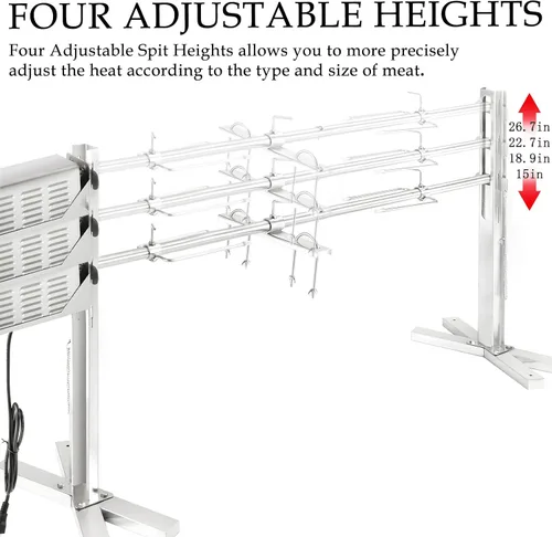 Miniatura 2 de Kit de asador de parrilla QPMR - Soporte de trípode eléctrico de acero inoxidable de 52", espetón para cerdo de 150LBS, kit de barbacoa ajustable