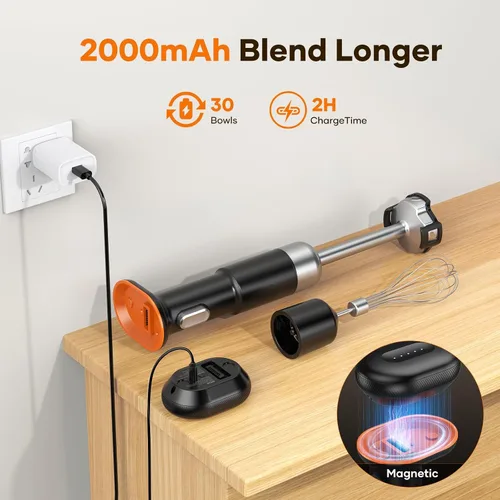 Miniatura 3 de Batidora de inmersión sin cable de varilla 5 en 1, Ritus 13000RPM, licuadora de sopa recargable de mano, mezclador para comida de bebé y batidos