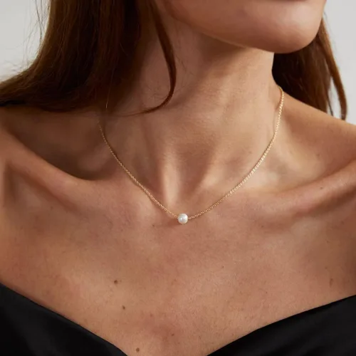 Miniatura 4 de Delicado collar con colgante de perlas para mujer, chapado en oro de 14 quilates, elegante collar de perlas de agua dulce, collar de perlas con clip