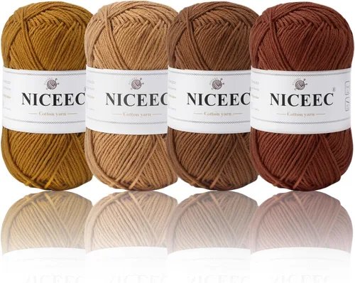 Miniatura 30 de NICEEC 4 madejas de hilo de algodón suave para bebé, 4 capas, manualidades DIY, peso fingering, hilo para manta para ganchillo y tejido, total 700