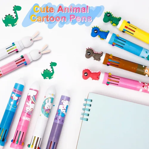 Miniatura 4 de 12 bolígrafos multicolores 10 en 1, bolígrafos retráctiles, lindos bolígrafos de dibujos animados de animales, suministros de trabajo, recuerdo