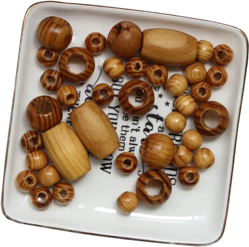 Miniatura 5 de BetterJonny 180 cuentas de madera natural de agujero grande, cuentas espaciadoras redondas de madera para macramé, pulseras de joyería, manualidades