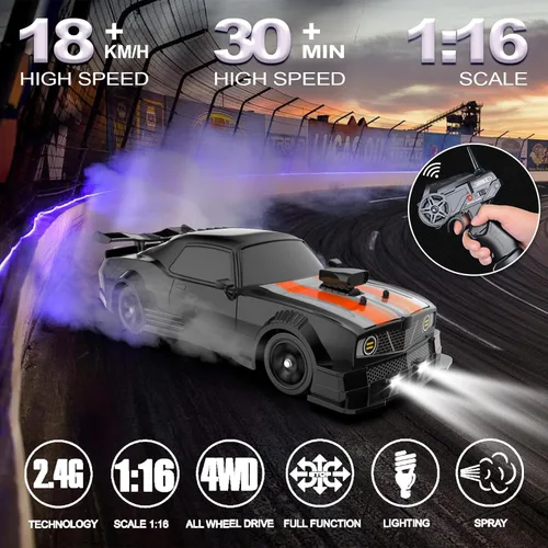 Miniatura 2 de Auto de control remoto Desdoni - Auto de control remoto RC Drift 1:16 Escala 4WD 18KM/H Vehículo modelo de alta velocidad 2.4GHz con luces LED