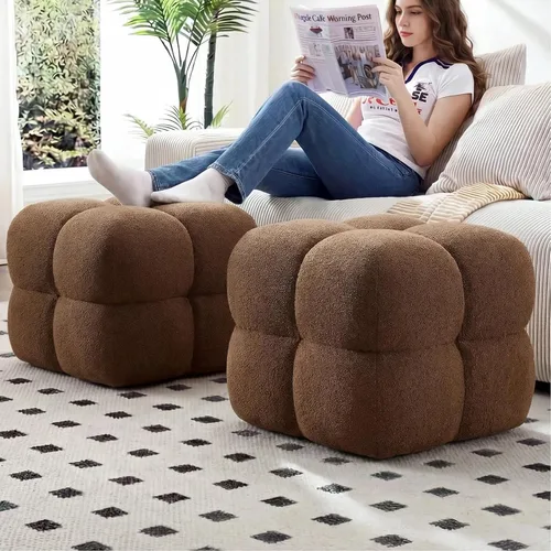 Miniatura 17 de Zesthouse Puf cuadrado otomano, moderna silla de tocador sin respaldo para dormitorio, taburete de lino beige, reposapiés tapizado para sofá, mesa