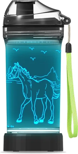 Miniatura 13 de YuanDian Botella de agua para niños con luz LED 3D - 14 onzas Tritan libre de BPA ecológica - 7 colores luz tazas de bebida geniales, regalo