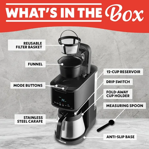 Miniatura 7 de Gourmia Cafetera 2 en 1 de una sola porción y 12 tazas, compatible con K-Cup, programable, pausa y servicio, filtro extraíble, jarra térmica