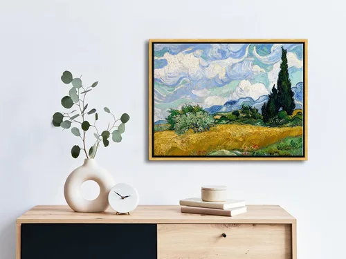 Miniatura 3 de Wieco Art - Arte enmarcado para pared de Campo de trigo con cipreses de Vincent Van Gogh, reproducción de pinturas en lienzo abstracto, impresiones