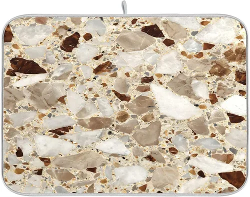 Beige and Brown Marble Print Dish Drying Mat for Kitchen Counter Super Absorbent Drying Mat 16x18 inch Large Dish Drying Matts for Countertop