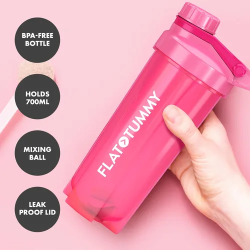 Miniatura 3 de Flat Tummy Botella mezcladora de proteínas con almacenamiento de polvo, mezclador de botellas rosa de 20 onzas, mezclador de proteínas con bola