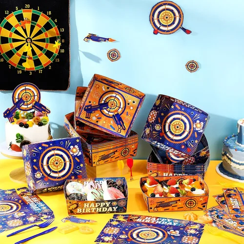 Miniatura 2 de Mifoci Paquete de 36 bandejas de comida para fiestas de dardos, 5 libras, botes azules y naranjas, bandejas grandes de papel para aperitivos