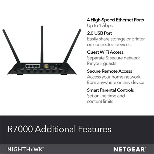 Miniatura 6 de NETGEAR Nighthawk Router Wi-Fi inteligente (R7000-100NAS) - Velocidad inalámbrica AC1900 (hasta 1900 Mbps) Cobertura de hasta 1800 pies cuadrados