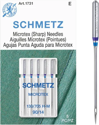 Miniatura 4 de SCHMETZ Microtex Agujas afiladas para máquina de coser, suministros de acolchado y costura, tamaño 90/14, tarjeta de 5 agujas, paquete de 1