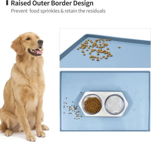 Miniatura 3 de Tapete de comida para perros, bandeja de comida impermeable de silicona, tapetes antideslizantes para tazones de mascotas tipo mantel individual