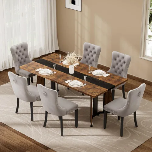 Miniatura 11 de Juego de mesa de comedor de 5 piezas con 4 sillas, mesa de comedor rectangular de madera de 71 pulgadas con sillas de comedor de terciopelo, tablero