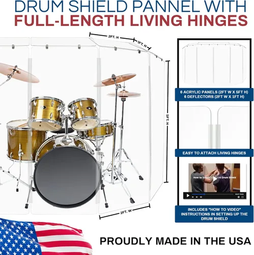 Miniatura 3 de PENNZONI Drum Shield de 4 pies con deflectores y bisagras de plástico, viene con 6 paneles de tambor, bisagras de plástico y conectores
