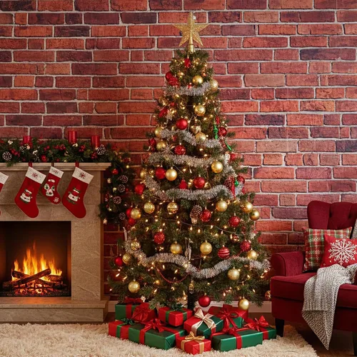 Miniatura 5 de VitalCozy Fondo de pared de ladrillo de Navidad de 4 x 30 pies, decoración de chimenea de ladrillo sintético, fondo de fotografía para baby shower