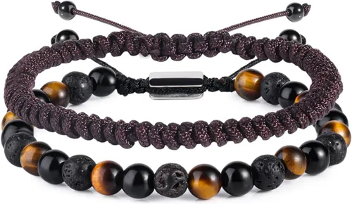 Miniatura 24 de Pulseras de cuentas negras para hombres y niños: 0.236 in de obsidiana ónix cuentas de lava para hombre conjunto de pulseras para hombre - Genial