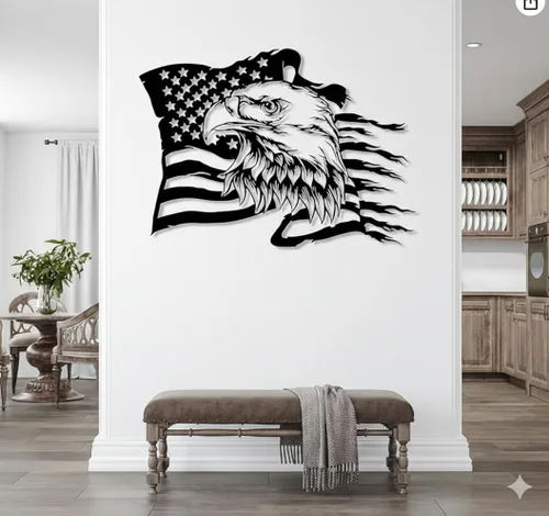 Arte de pared de metal con águila calva americana, decoración de pared de bandera estadounidense, letrero de pared de águila grande, bandera del 4