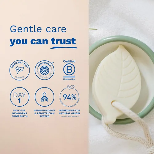 Miniatura 6 de Mustela Champú sólido y barra de limpieza corporal para bebés, niños y adultos, con aceite de aguacate y aceite de oliva, sin fragancia, sin