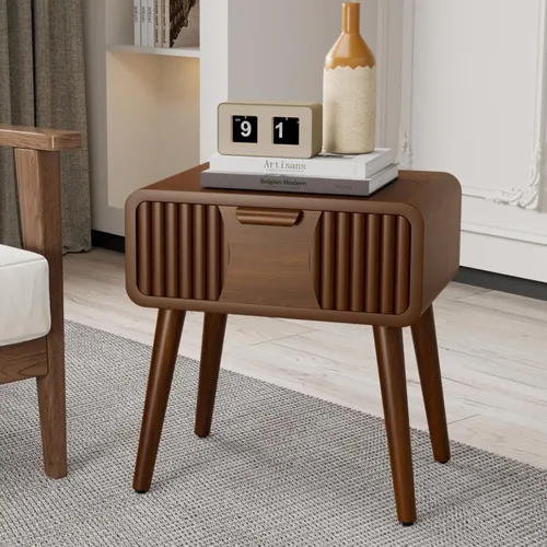 Miniatura 22 de COSIEST Mesita de noche, mesa auxiliar rústica con 3 cajones, mesa de noche de madera vintage con patas robustas, mesa auxiliar moderna