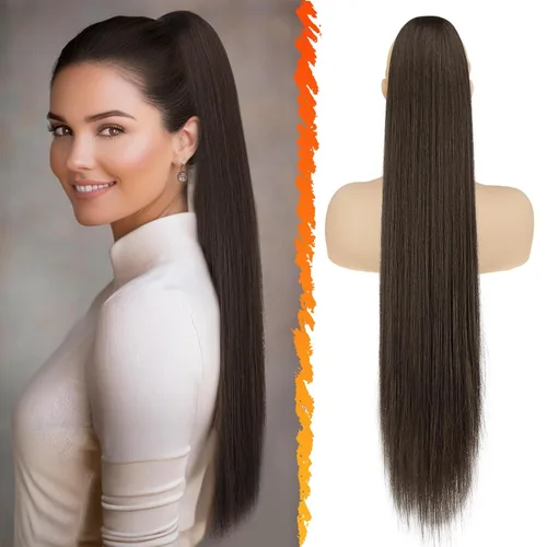 Miniatura 8 de BARSDAR Extensión de cola de caballo corta y recta - Extensiones de pelo con cordón de 16 pulgadas, rubio para mujeres - Extensiones de pelo Rubio