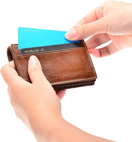 Miniatura 4 de HAWEE - Cartera de bolsillo frontal para hombre cuero auténtico RFID