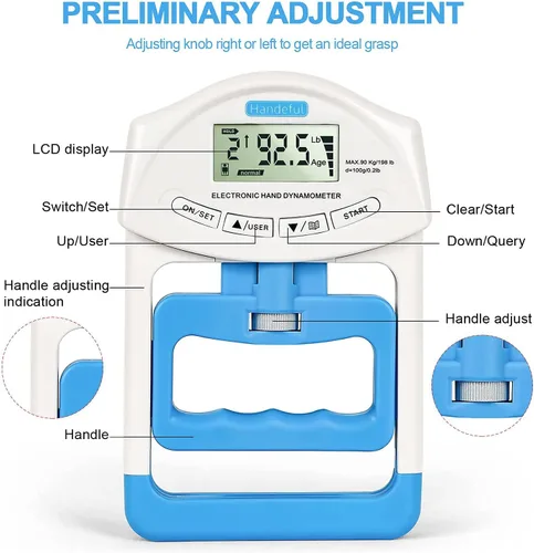 Miniatura 2 de Handeful Probador de fuerza de agarre, dinamómetro digital para medición de mano, captura automática electrónica de antebrazo y dedo de potencia