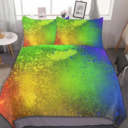 Miniatura 45 de Juego de 3 piezas de edredón neón que brilla en la oscuridad, funda de almohada de microfibra con cremallera para cama matrimonial, Queen