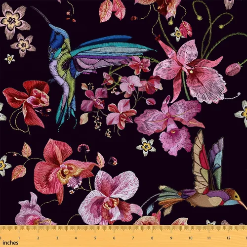 Miniatura 44 de The Yard - Tela floral vintage de copos de nieve de ciervo, oso de ciervo, para niños, adolescentes, estilo granja, animales salvajes, plantas Azul