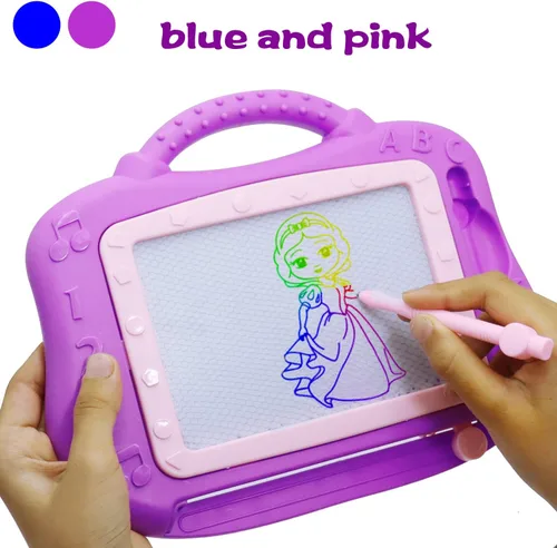 Miniatura 5 de Tablero magnético de dibujo para niños pequeños, paquete de 2 juguetes de tamaño de viaje, tablero de graffiti de color y almohadilla de boceto