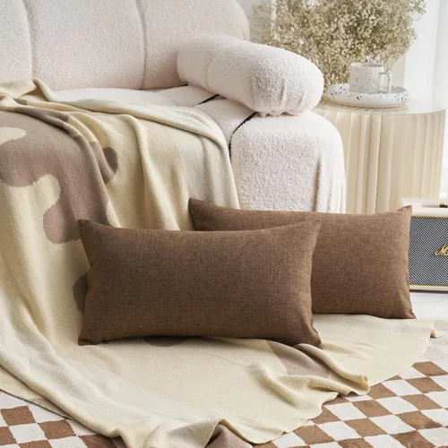Miniatura 13 de Fundas de almohada decorativas Demetex grises 18x18, fundas de almohada cuadradas de lino para sofá, fundas de almohada estilo granja para cama