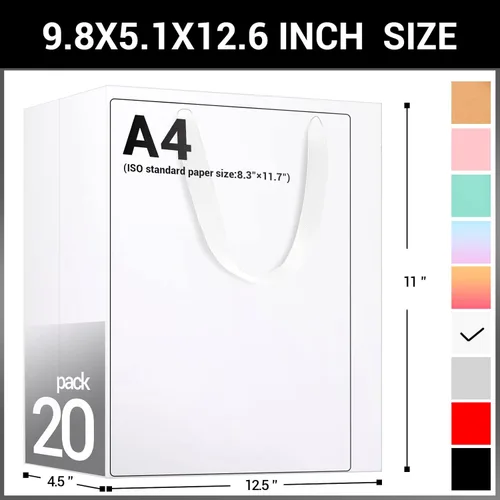 Miniatura 2 de EUSOAR Bolsas de papel kraft blancas, 20 bolsas de papel de 9.8 x 5.1 x 12.6 pulgadas, bolsa de regalo con asas, bolsa de almuerzo de papel