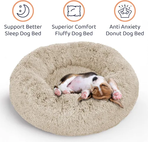 Miniatura 2 de Cama para perros con forma de dona, comodidad prémium para aliviar la ansiedad, diseño esponjoso y calmante con soporte ultra afelpado, acogedora