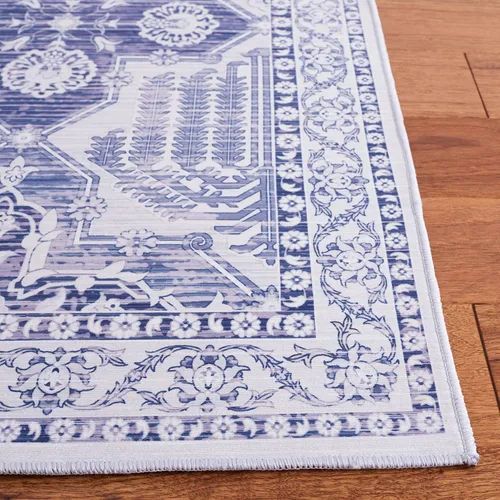 Miniatura 4 de SAFAVIEH Tucson Collection - Alfombra lavable de 2 pies 6 pulgadas x 8 pies, gris y azul marino, antideslizante, ideal para zonas de alto tráfico