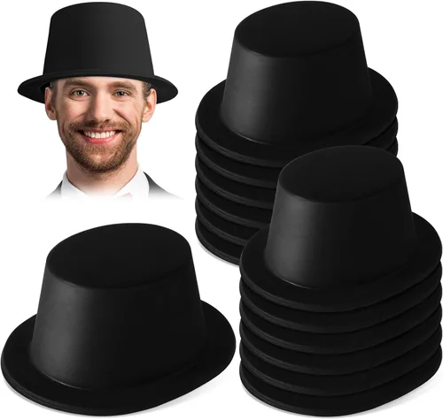 SATINIOR Paquete de 12 sombreros de plástico negro a granel para mujeres, disfraz de mago para hombres, suministros de fiesta de cumpleaños retro de