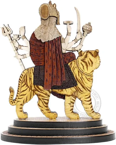 Miniatura 2 de Estatua tallada en madera Durga Maa de 4 pulgadas en maderas duras exóticas - Ídolo Durga MATA de madera multicapa hecho a mano con león