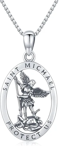 Brisskaari Collar ovalado de San MiguelSan Cristóbal para mujeres y hombres plata de ley 925 collar con colgante de amuleto de San Patricio arcángel