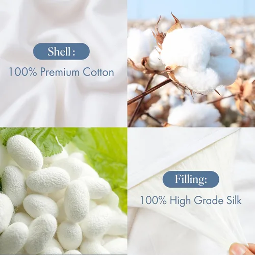 Miniatura 3 de Mommesilk Edredón de seda de morera, relleno de seda de hilo largo 100% puro y funda de algodón real, suave y transpirable, peso de seda de 3.3 lbs