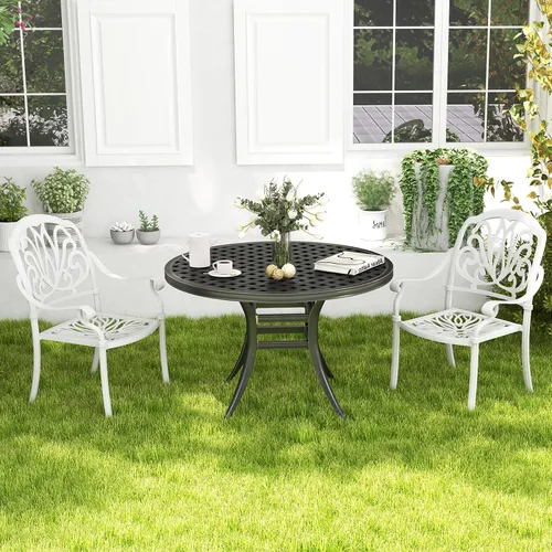 Miniatura 4 de Tangkula Juego de 2 sillas de comedor de aluminio fundido para patio, sillas de comedor apilables al aire libre con reposabrazos, sillas de bistró